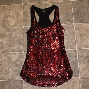 Rue21 Red and Black Sparkling Racer Back Tank Top